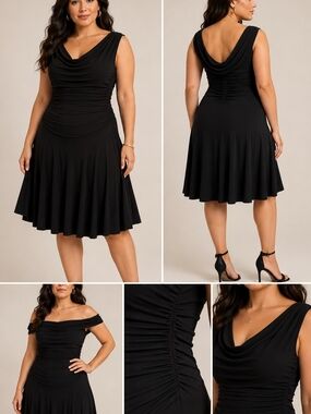 Melissa Masse Made to Measure Black Draped Cocktail Dress Sleeveless Fit&Flare L